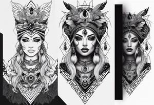 kali ma, alien goddess, valkrye, pirate, divine feminine, zenza resonance, pachamama, lotus azul, blank panther, eagle, skull, 5D, nueva gaya, dna 12 tattoo idea