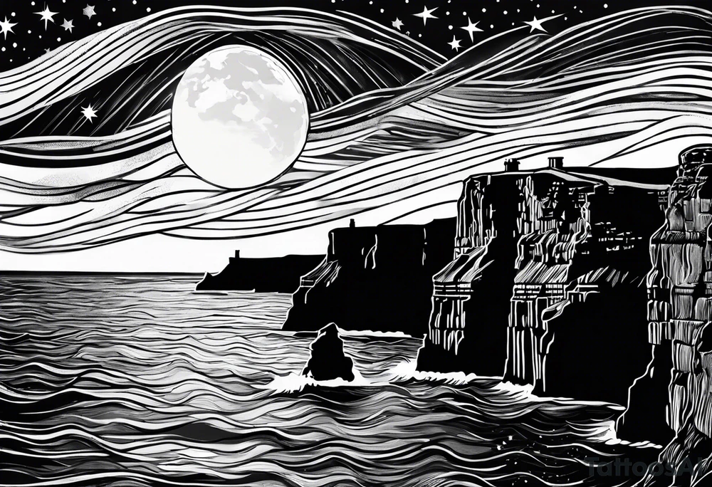 Starry night Cliffs of Moher tattoo idea