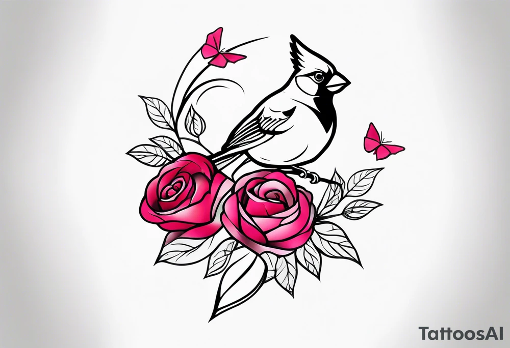 memorial forearm tattoo incorporating roses, a breast cancer ribbon and a cardinal into the tattoo tattoo idea