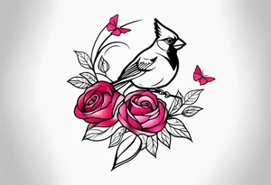 memorial forearm tattoo incorporating roses, a breast cancer ribbon and a cardinal into the tattoo tattoo idea