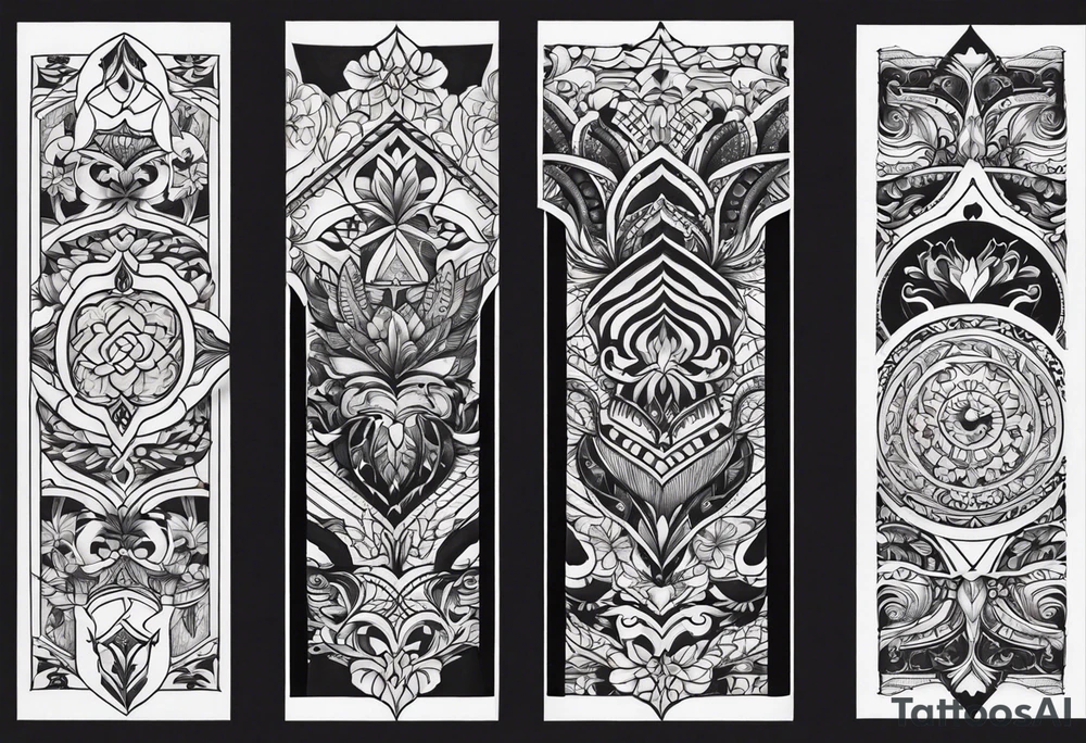 Leg sleeve with cool patterns tattoo idea
