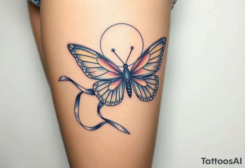 ethereal butterfly with flowing silk ribbons in moonlight tattoo idea