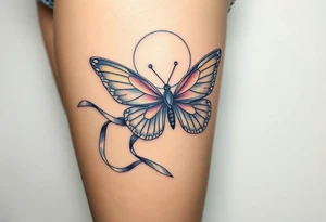 ethereal butterfly with flowing silk ribbons in moonlight tattoo idea