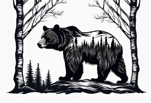 bear silhouette, birch tree, ankle band tattoo idea