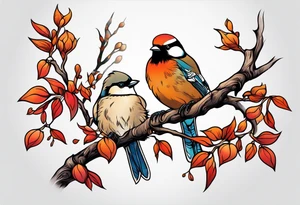 dry branch with shadows of birds tattoo idea