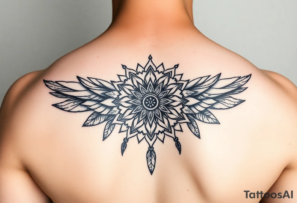 spiritual feathers ornamental mandala shaman tattoo idea