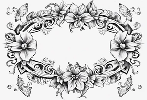 Ankle bracelet tattoo with ornamental style flowers and butterflies and larger in the centre tattoo idea