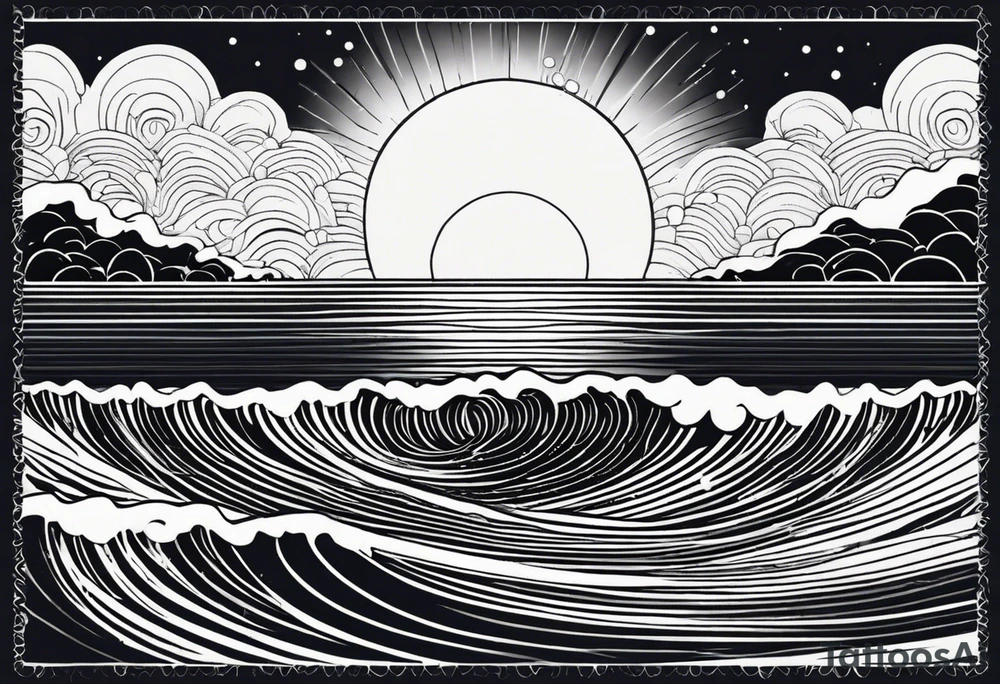 my sister's name Nėja and my mum's name Jūratė, I want to make a tattoo for them, do you have any ideas, I want to illustrate my sister as sun and my mum as ocean (wave or sea). My sister is very happy and always sunshine, my mum is strong and loves ocean tattoo idea