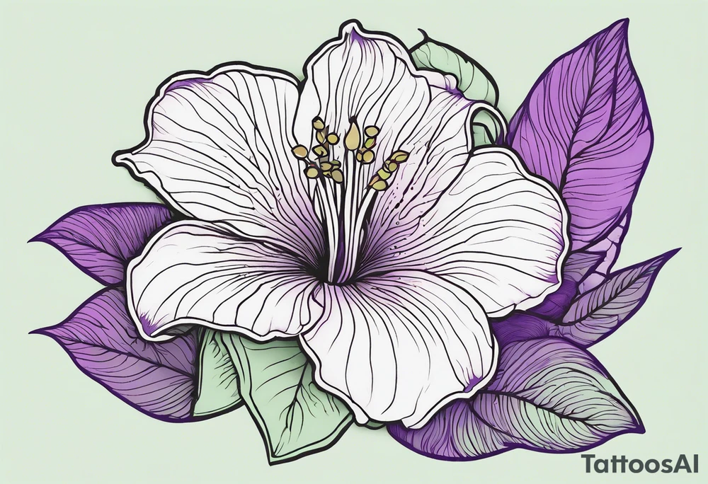 An outline of a rio dipladenia flower with a mist green and purple background tattoo idea