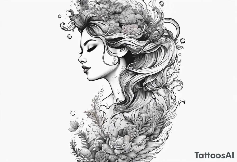 Underwater Sea creatures feminine cascading upwards tattoo idea Underwater Sea creatures feminine cascading upwards tattoo idea