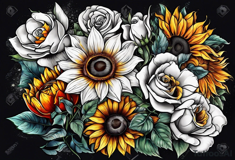 animal flower rose, sunflower, tattoo idea