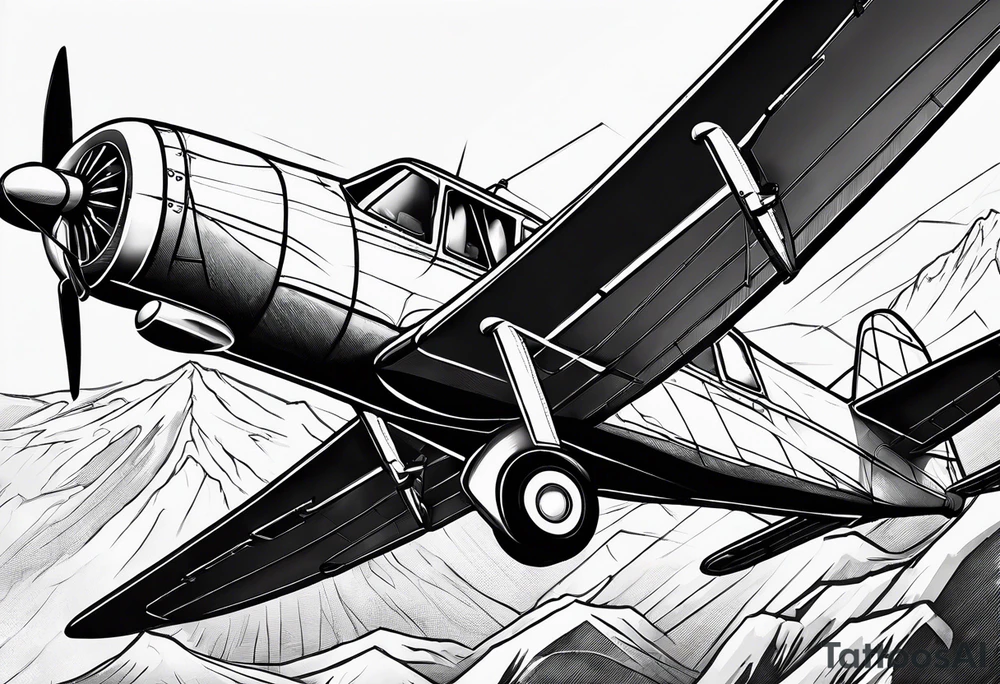 sketch of adventure plane in perspective from the bottom tattoo idea