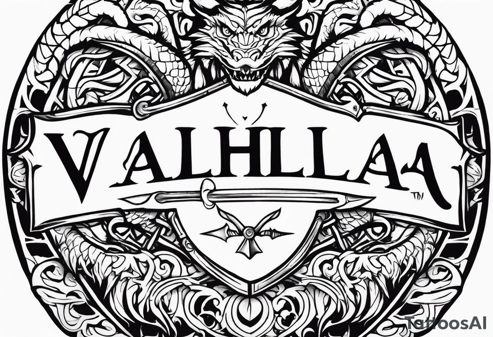 Valhalla sword shield dragon axe tattoo idea