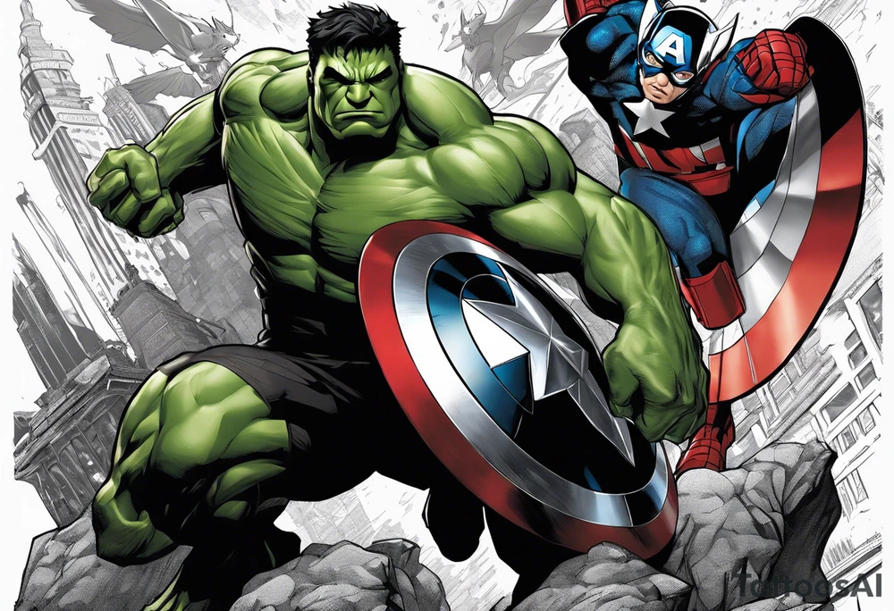 I want to change Avengers Team characters with animals. Hulk will be Badger, Thor will be Alpha Grey Wolf, Captain America will be Bull, Iron Man will be Canary, Black Widow will be Axolotl, Hawk Eye will be Sudan Plated Lizard and Nick Fury will be Cat. tattoo idea