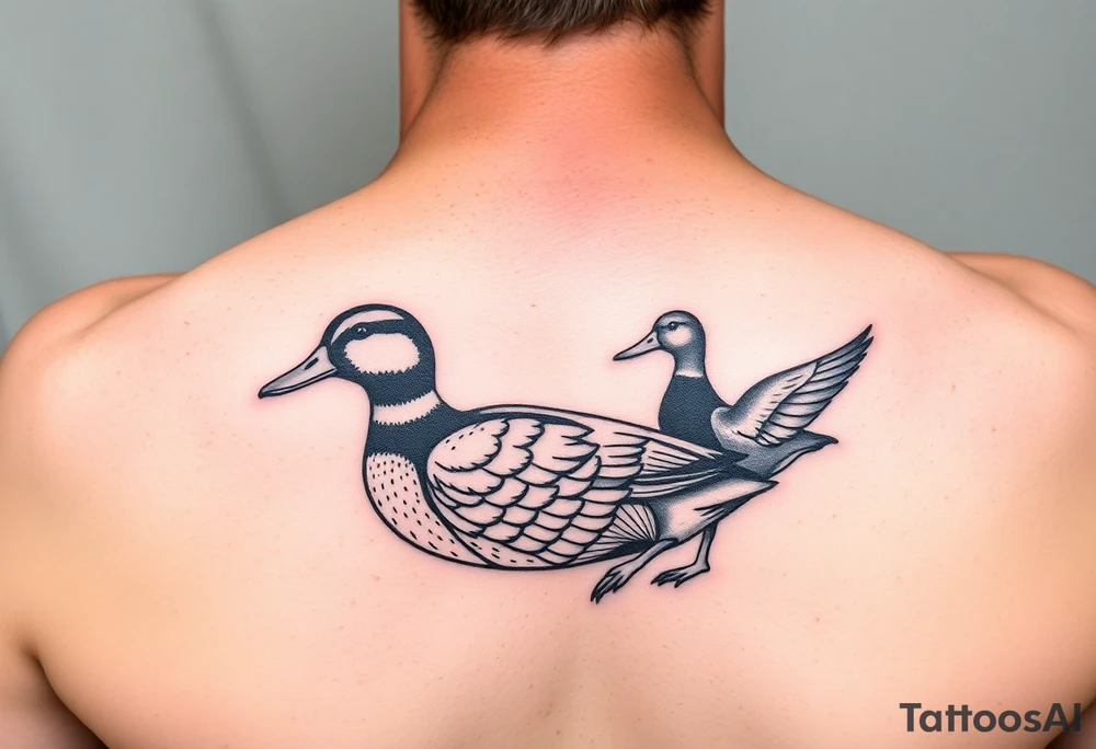 duck hunting tattoo for outside of forearm with a wood duck and mallard tattoo idea