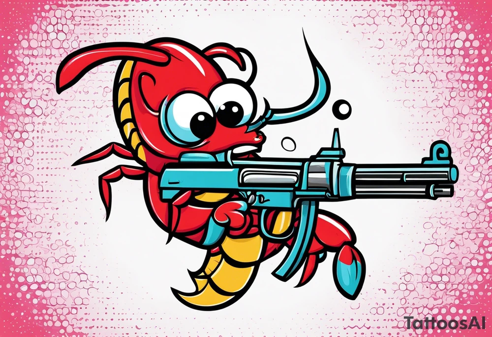 Crawfish with a gun in each claw tattoo idea