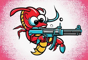 Crawfish with a gun in each claw tattoo idea