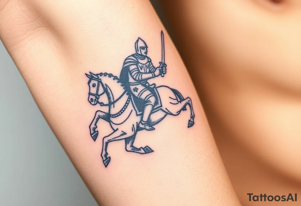 medieval woodcut knight on a hobby horse tattoo idea