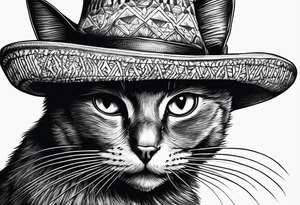 Black cat with funny hat and sweater tattoo idea