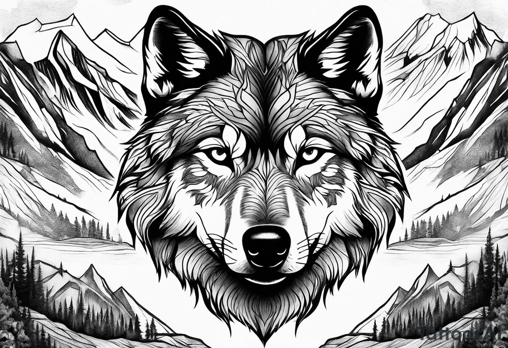 Mountains, wolf eyes underneath tattoo idea