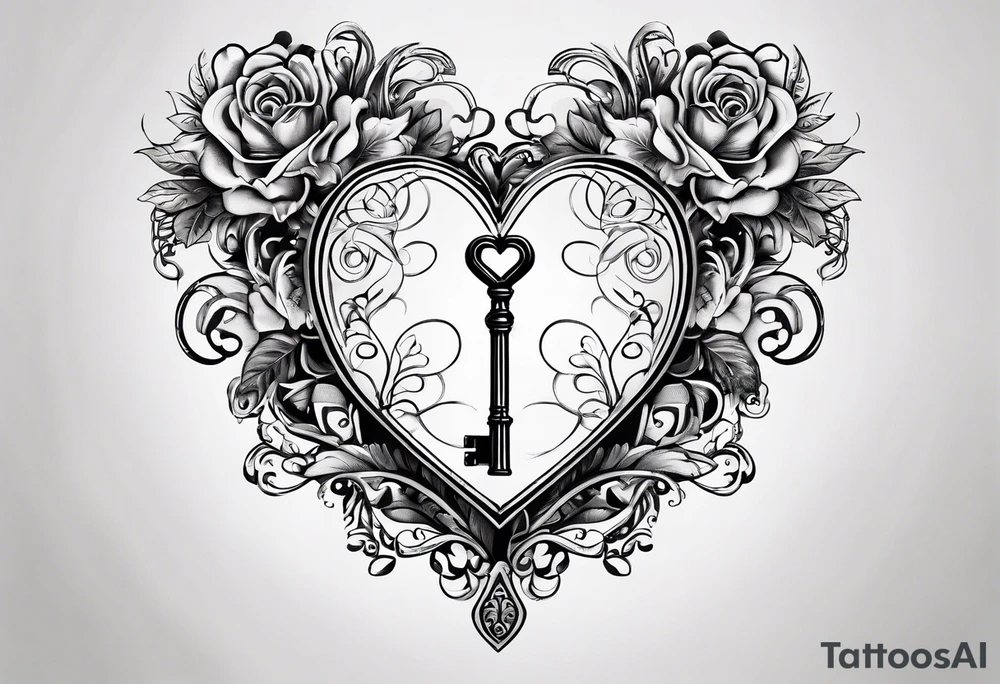 Heart shaped antique key tattoo idea