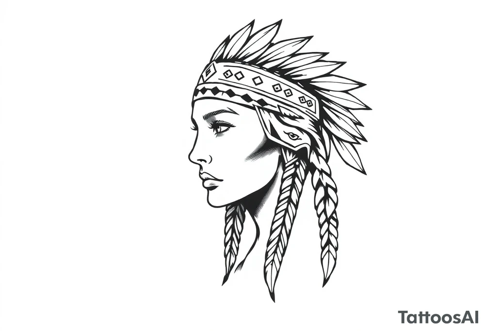 Female Native American wearing headband tattoo idea