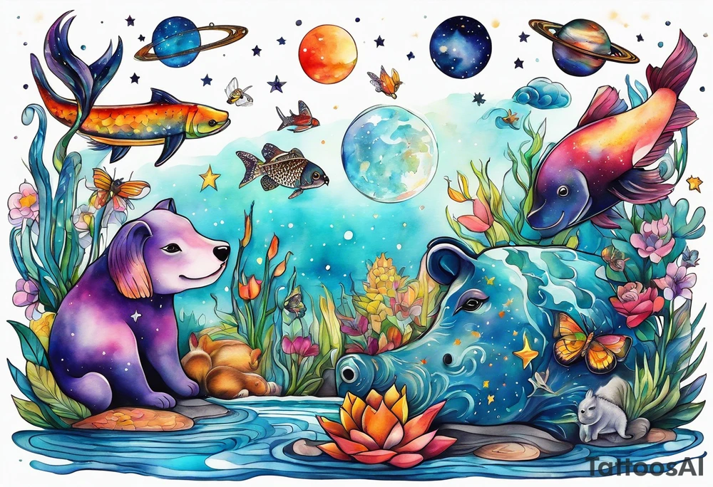 Glass animals and wildlife in Amsterdam canal in space featuring galaxy colours featuring Animals made from glass arm tattoo tattoo idea