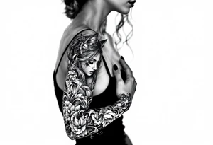 women portrait with cat tattoo idea