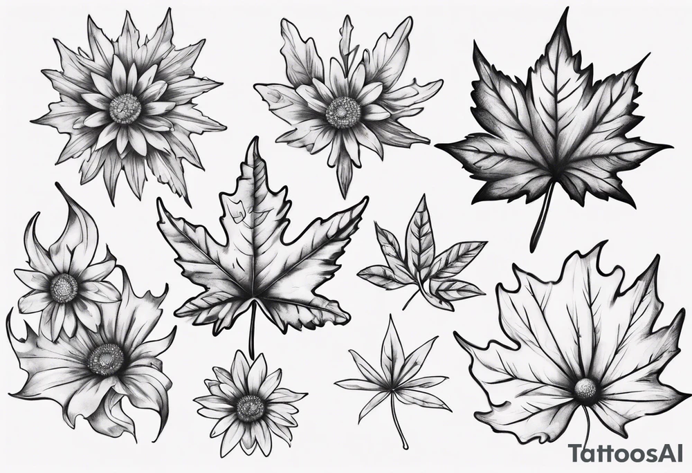 Maple leaf matching daisy tattoo idea