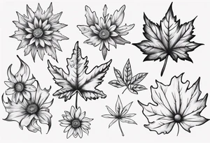 Maple leaf matching daisy tattoo idea