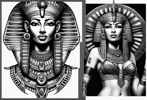 Powerful majestic full body from head to toe tattoo design of ancient Egyptian goddess sehkmet tattoo idea