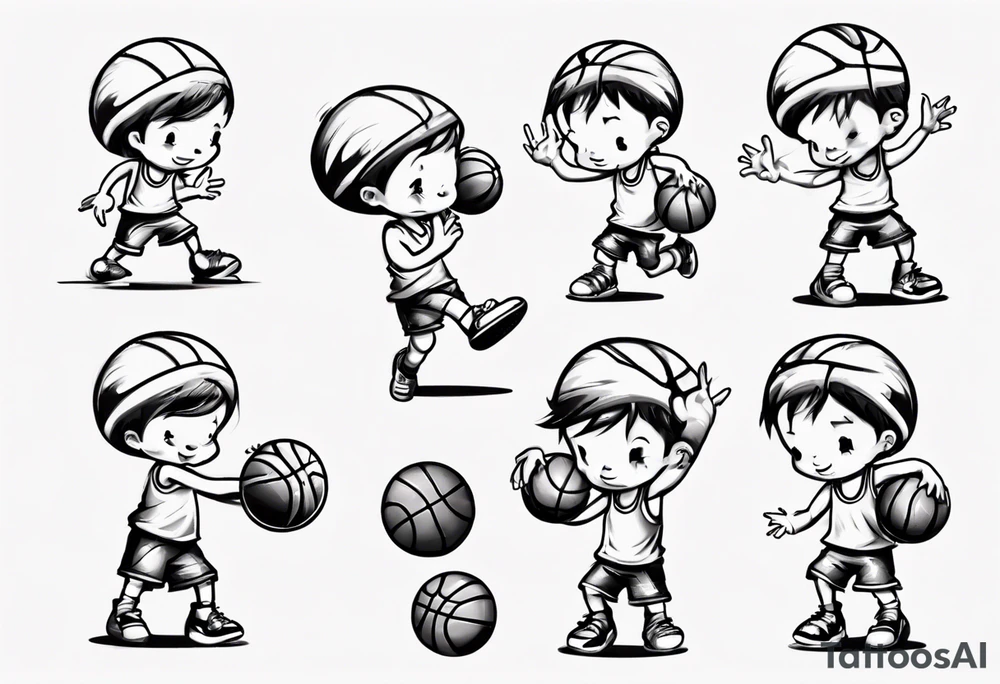 little kid playing basketball tattoo idea