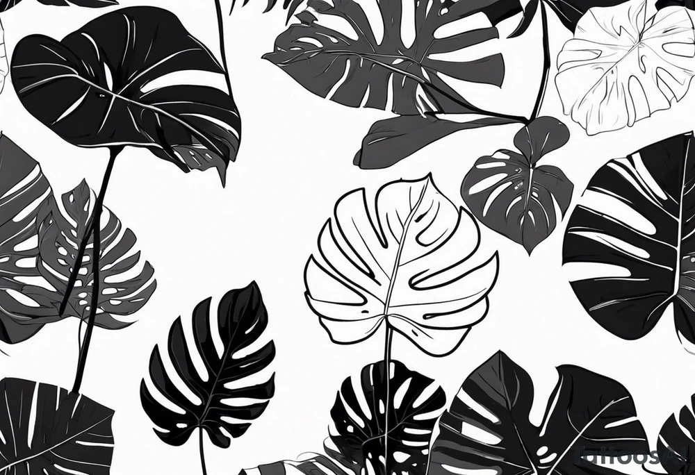 Monstera with the coordinates of my proposal to my wife at (-31.6337829, 152.8332886) tattoo idea