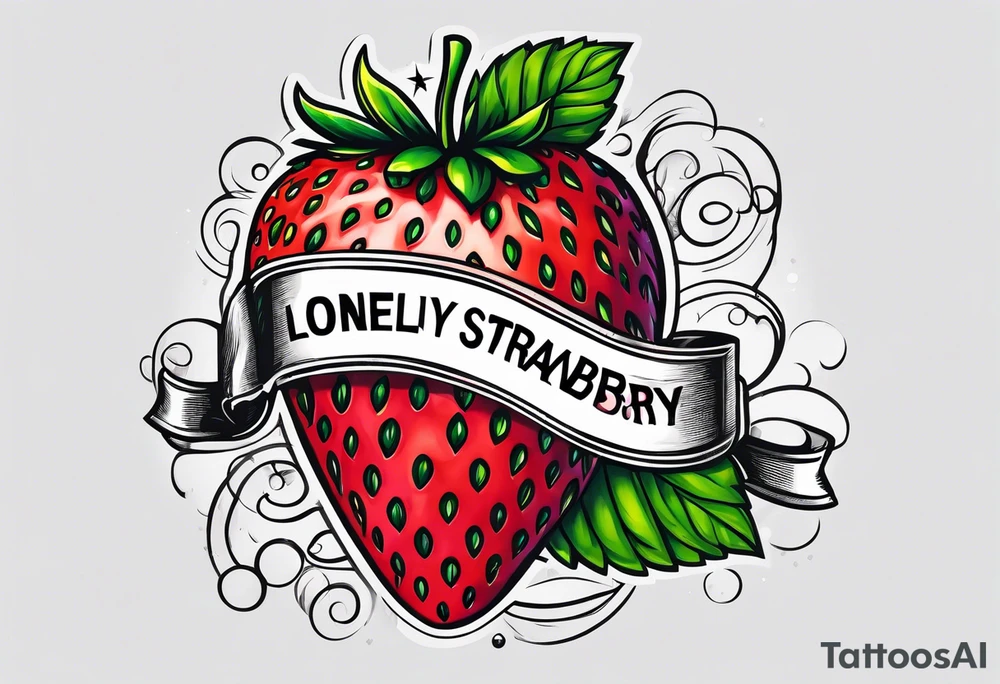 lonely strawberry wrapped in banner saying Pops tattoo idea