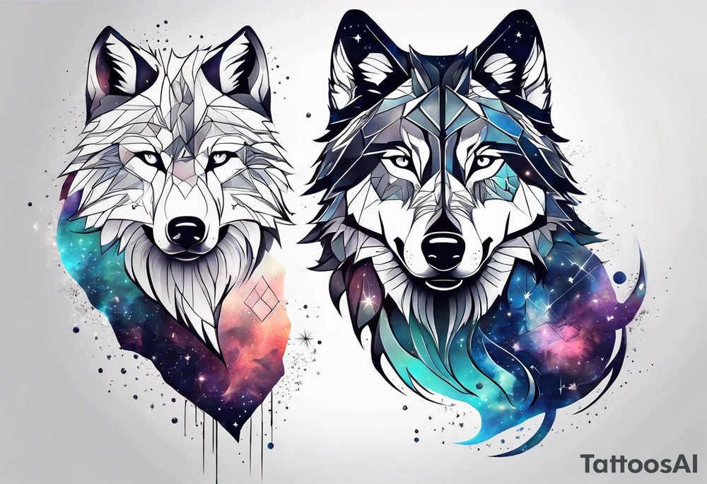 Constellation, two animal wolf, géométric tattoo idea