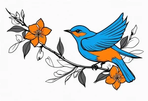 bluebird flying off of branch with orange blossoms tattoo idea