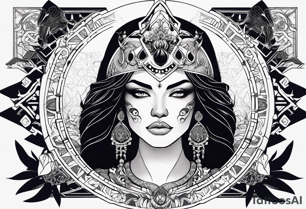 kali ma, alien goddess, valkrye, pirate, divine feminine, zenza resonance, pachamama, lotus azul, blank panther, eagle, skull, 5D, nueva gaya, dna 12 tattoo idea