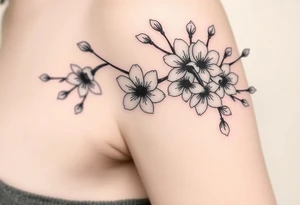 delicate cherry blossoms swirling in spring breeze with petals tattoo idea