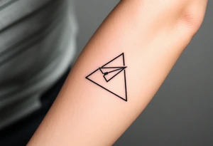 Geometric small triangle with a paper plane while being psychedelic with fine thin lines tattoo idea