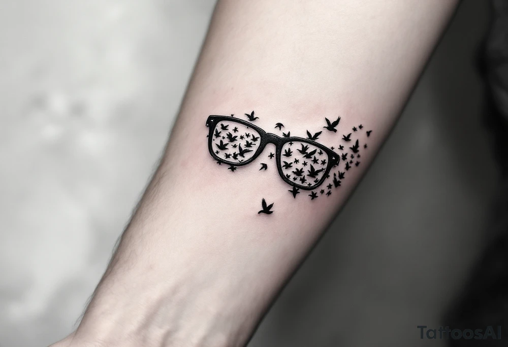 Glasses that turn into birds
The temples of the glasses smoothly turn into a flock of birds, which symbolizes freedom from the limitations that were previously caused by poor eyesight. tattoo idea