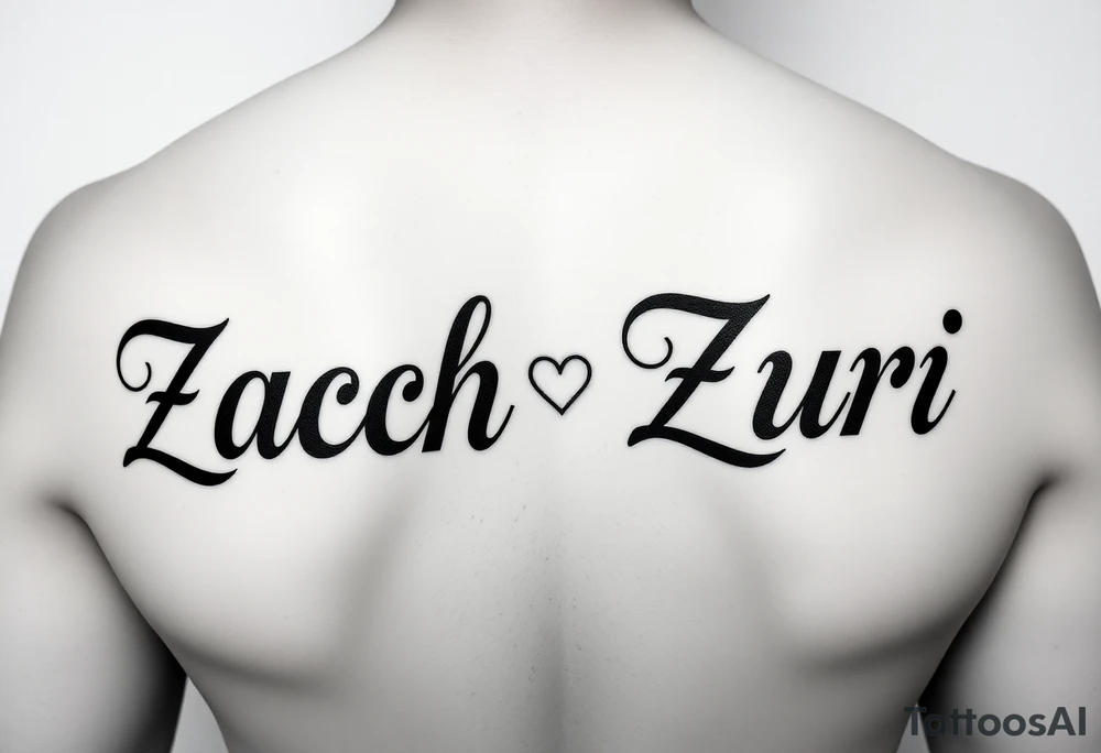 combination of 2 names, zach/zachary and zuri, also add hearts or something to symbolize a deep bond and relationship tattoo idea