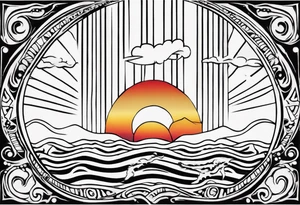 Outline of sunset on sea with a word yes tattoo idea