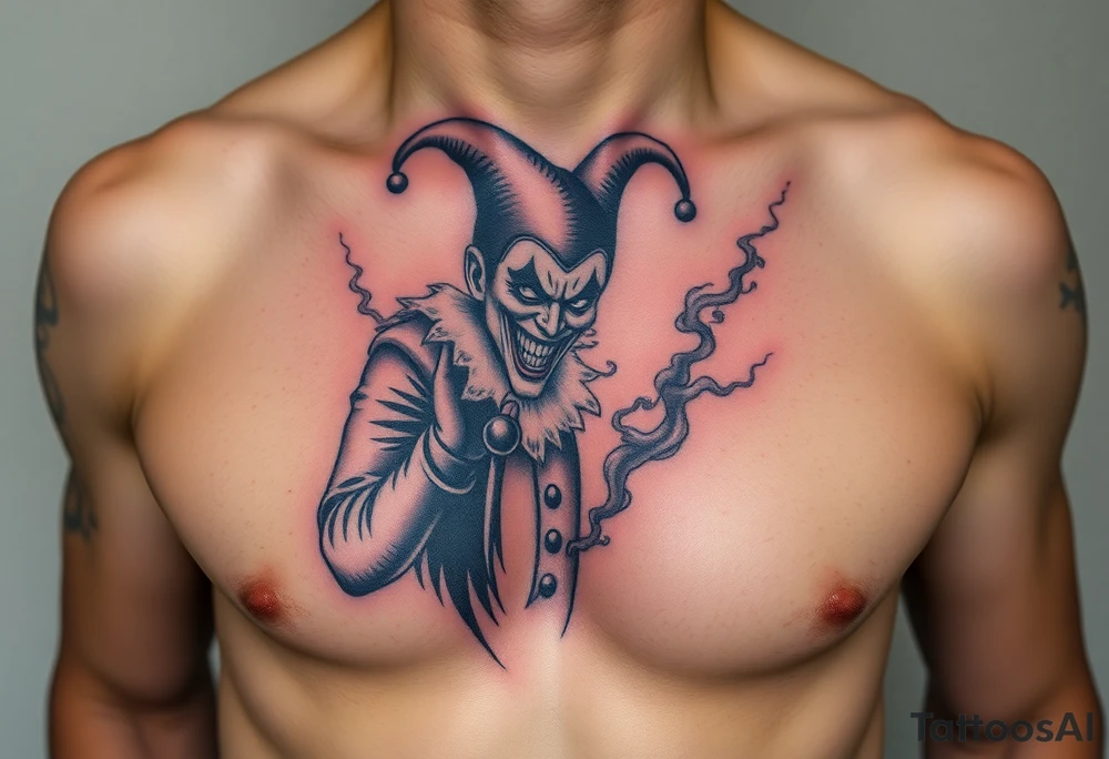 jester coming out of smoke tattoo idea