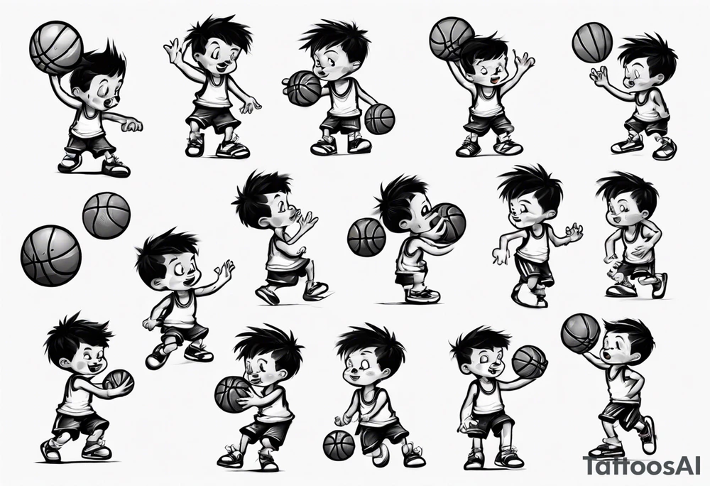 little kid playing basketball tattoo idea
