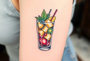 Fun island cruise cocktail with lots of garnishes and ice IN A ROCKS GLASS tattoo idea