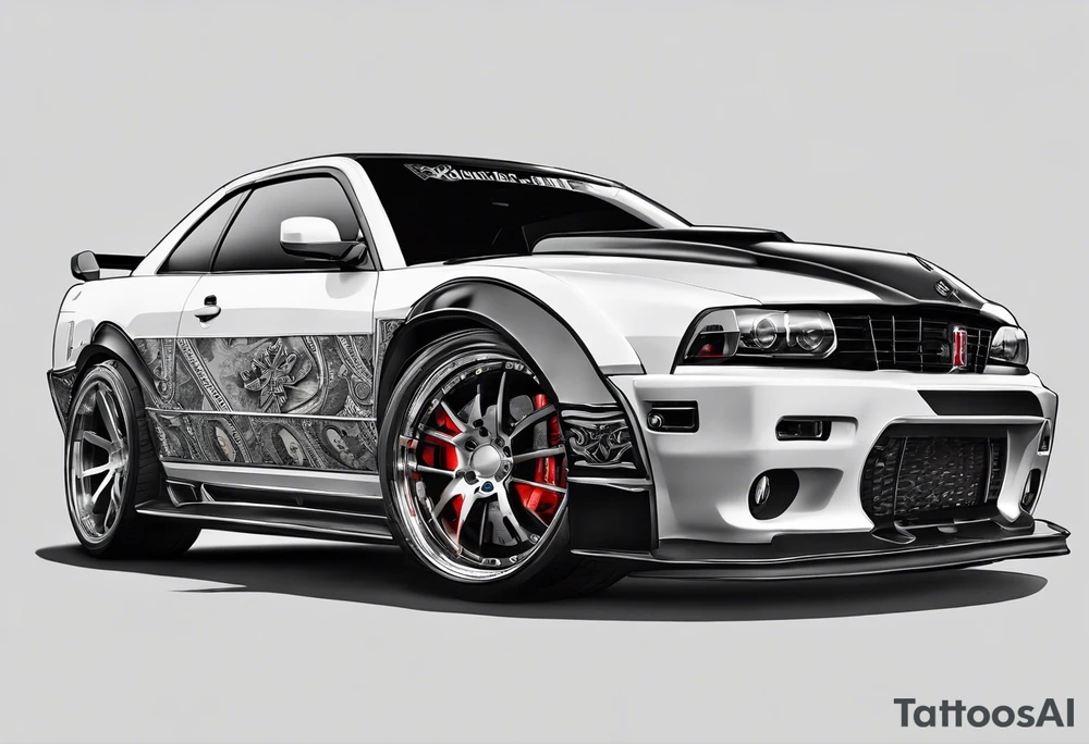 cars, huskie, money, rich arm sleeve tattoo idea