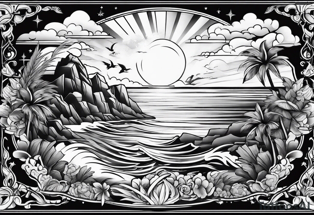 Heavenly Beach Coastal View tattoo idea