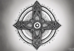strength, small, sun cross ,  elegant, 
 vishap tattoo idea