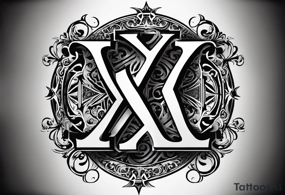I need to design a tattoo that highlights and incorporates the letters X and I. The font should lean towards a dark or gothic style. tattoo idea