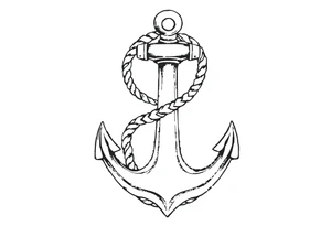 weathered anchor wrapped in nautical rope with sea waves tattoo idea